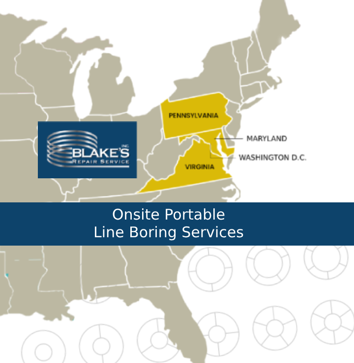 Blakes Repair Service Map showing on‑site line boring service areas in Maryland, Southern Pennsylvania, Washington DC, and Northern Virginia.